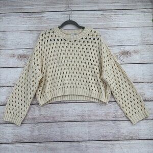 Amuse Sweater Womens Small Cream Open Knit Pullover Chunky Distressed Acrylic